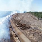Smoke can be seen burning beside a road in a controlled burn